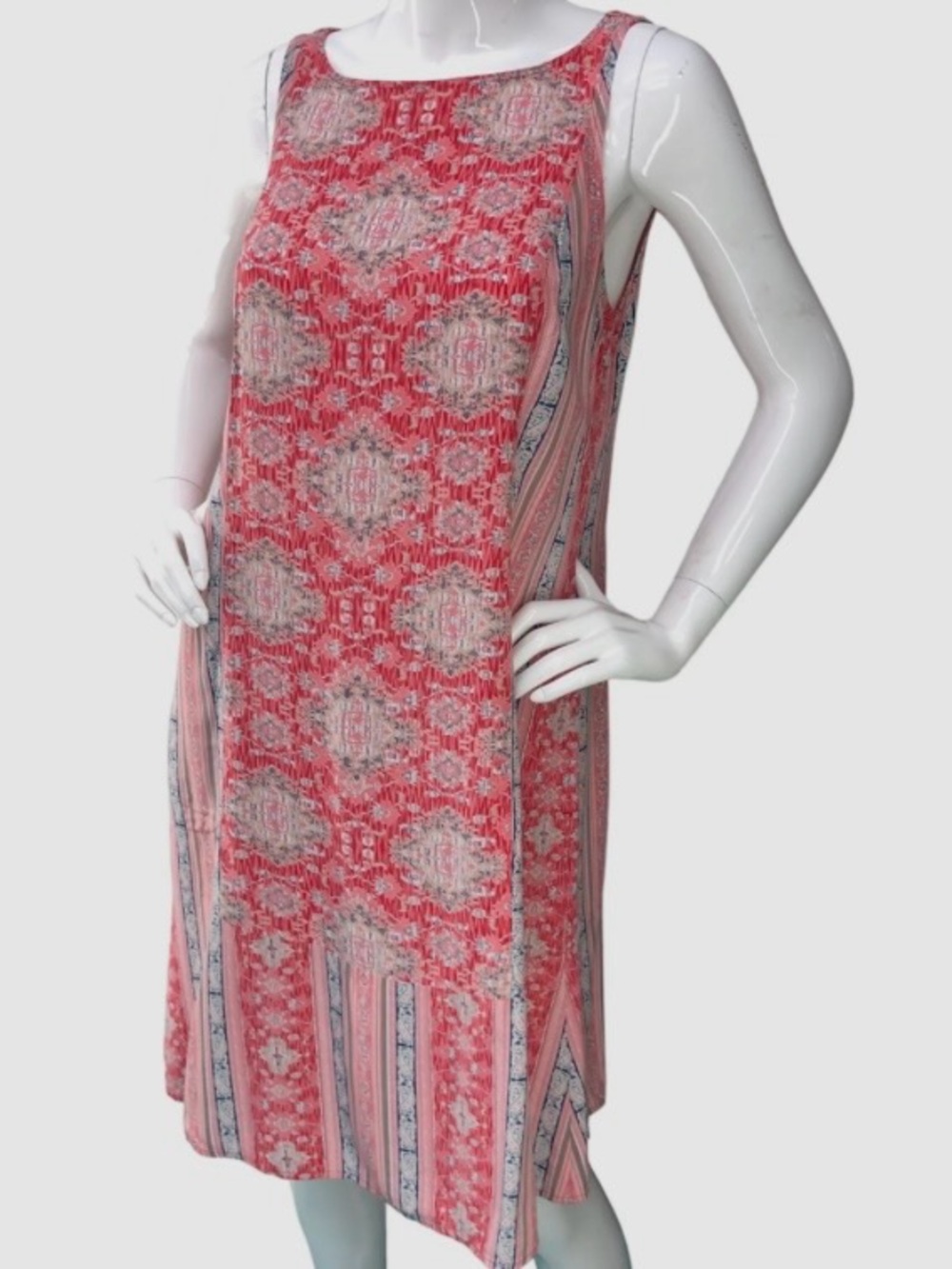 J. Jill Paisley Mixed Print Sleeveless Shift Midi Dress- Pink Boho Sz 2X - Picture 2 of 9